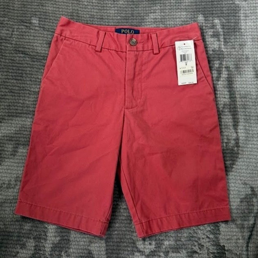 Polo Ralph Lauren Boys 8 Red Chino Shorts 24X8 NWT Cruise Red Flat Front Cotton
